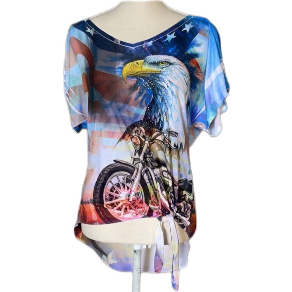 Big Bang eagle motorcycle side tie tee shirt‎ medium INVU1